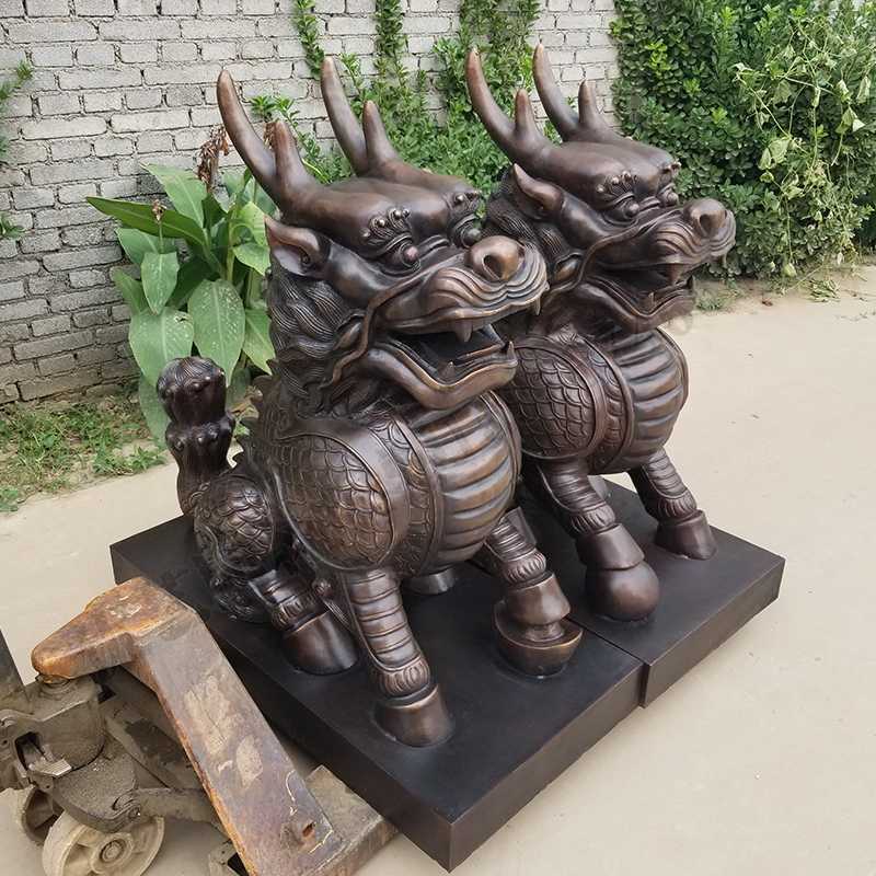 銅麒麟雕塑，銅麒麟擺件，鎮(zhèn)宅風(fēng)水麒麟